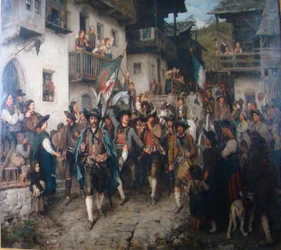  Heimkehrender Tiroler Landsturm im Krieg von 1809Tyrolean Home Guard returning from the war of 1809.